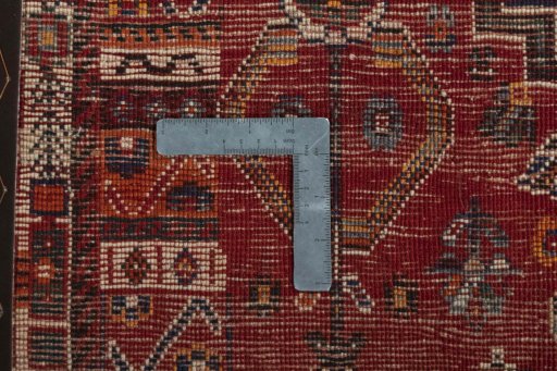 Surface texture of 2000s Shiraz rug with natural Wool and intricate pattern