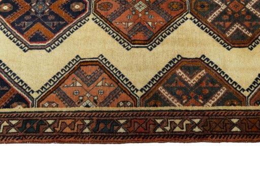 Close-up detail of 2000s Shiraz rug from Iran / Persia showing Wool weave