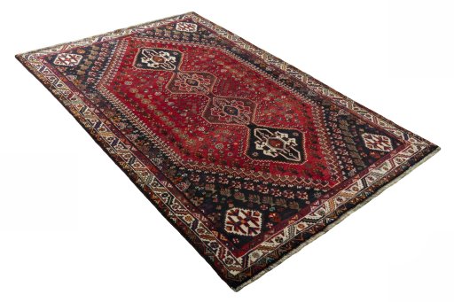 Close-up detail of 2000s Shiraz rug from Iran / Persia showing Wool weave