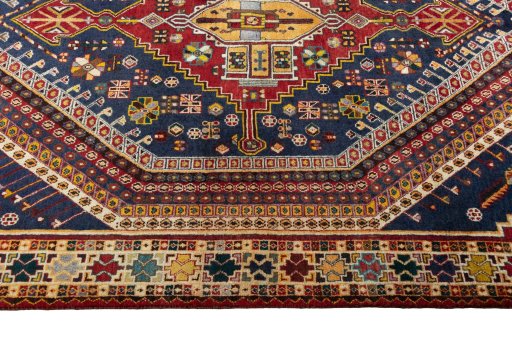 Full view of 2000s Shiraz rug from Iran / Persia, 282 × 166 cm in Blue tones