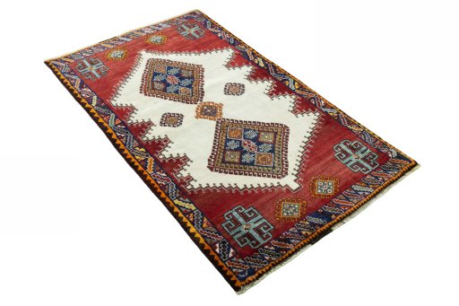 Close-up detail of 2000s Shiraz rug from Iran / Persia showing Wool weave