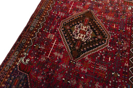 Backside of handmade 2000s Shiraz rug showing knot structure and weave density