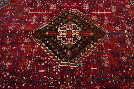 Central medallion detail of 2000s Shiraz rug from Iran / Persia