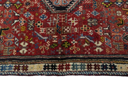Full view of 2000s Shiraz rug from Iran / Persia, 171 × 110 cm in Red tones