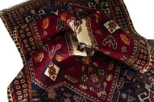 Close-up detail of 2000s Shiraz rug from Iran / Persia showing Wool weave