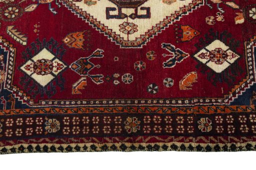 Full view of 2000s Shiraz rug from Iran / Persia, 200 × 117 cm in Red tones