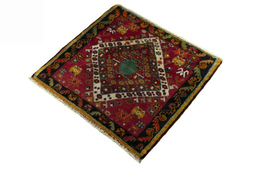 Corner detail of Unknown Shiraz rug showing border pattern and Cotton pile