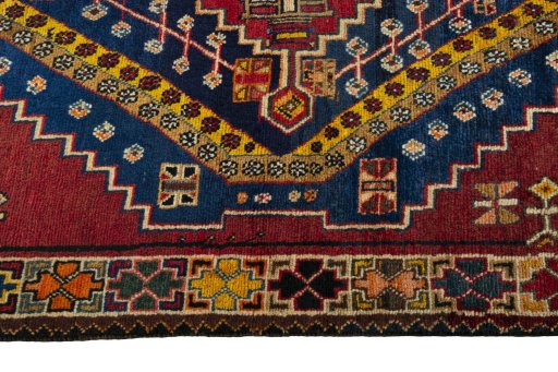 Full view of 2000s Shiraz rug from Iran / Persia, 203 × 156 cm in Blue tones