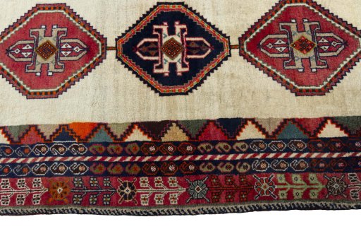 Close-up detail of 2000s Shiraz rug from Iran / Persia showing Wool weave