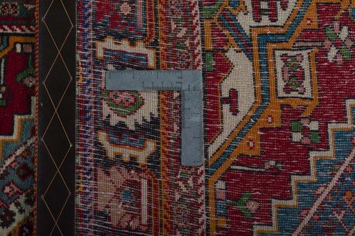 Surface texture of 1970s Shiraz rug with natural Wool and intricate pattern