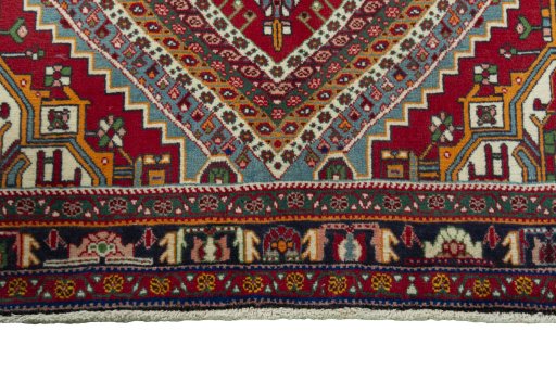 Close-up detail of 1970s Shiraz rug from Iran / Persia showing Wool weave