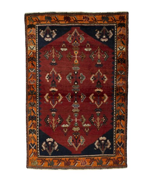 Full view of 2000s Shiraz rug from Iran / Persia, 182 × 120 cm in Red tones
