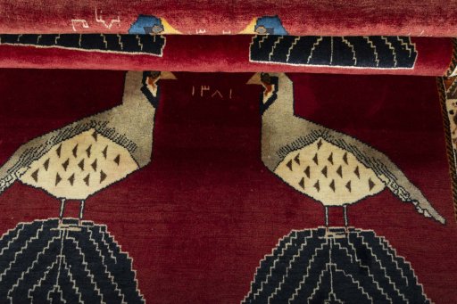 Full view of 2000s Shiraz rug from Iran / Persia, 196 × 121 cm in Red tones