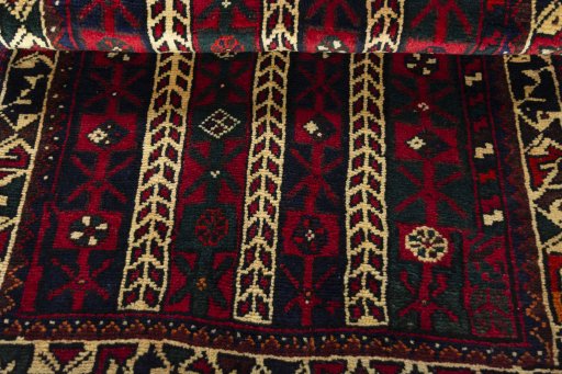 Full view of 2000s Shiraz rug from Iran / Persia, 116 × 72 cm in Red tones