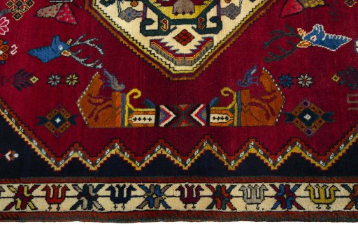 Full view of 2000s Shiraz rug from Iran / Persia, 204 × 130 cm in Red tones
