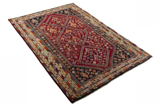 Close-up detail of 2000s Shiraz rug from Iran / Persia showing Wool weave