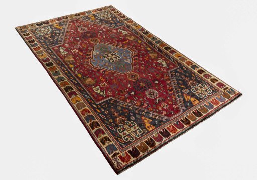 Close-up detail of 2000s Shiraz rug from Iran / Persia showing Wool weave