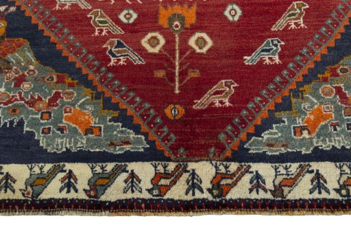 Full view of 2000s Shiraz rug from Iran / Persia, 188 × 131 cm in Red tones