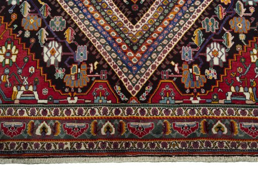 Full view of 1970s Shiraz rug from Iran / Persia, 293 × 210 cm in Blue tones