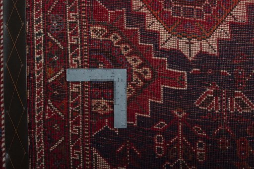Close-up detail of 2000s Shiraz rug from Iran / Persia showing Wool weave