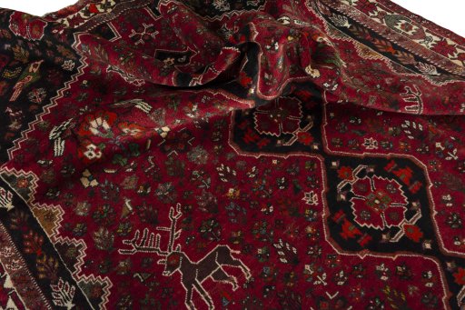 Close-up detail of 1970s Shiraz rug from Iran / Persia showing Wool weave