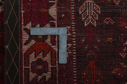 Surface texture of 1970s Shiraz rug with natural Wool and intricate pattern
