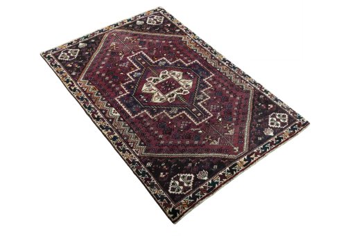 Close-up detail of 2000s Shiraz rug from Iran / Persia showing Wool weave