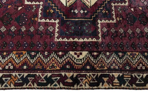 Full view of 2000s Shiraz rug from Iran / Persia, 159 × 110 cm in Red tones