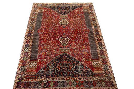 Surface texture of 1970s Shiraz rug with natural Wool and intricate pattern