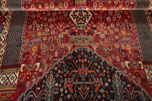 Full view of 1970s Shiraz rug from Iran / Persia, 250 × 165 cm in Red tones