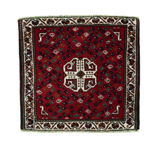 Full view of 2000s Shiraz rug from Iran / Persia, 69 × 73 cm in Red tones