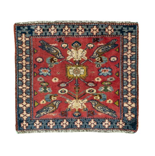 Full view of 2000s Shiraz rug from Iran / Persia, 53 × 61 cm in Red tones