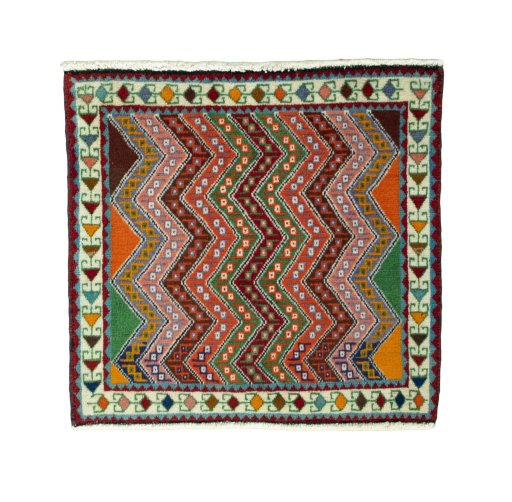 Full view of 2000s Shiraz rug from Iran / Persia, 60 × 63 cm in Red tones