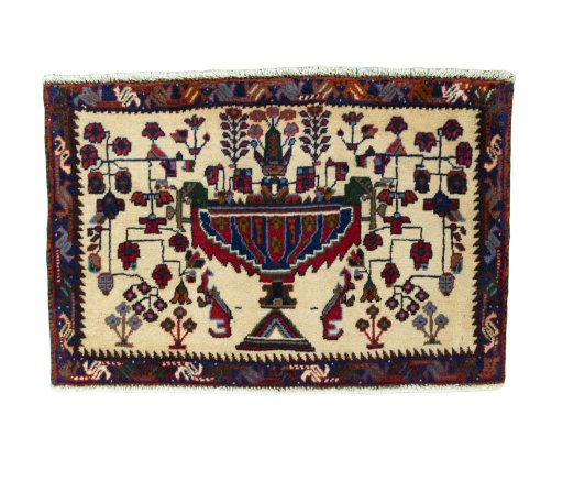 Full view of 2000s Shiraz rug from Iran / Persia, 49 × 74 cm in Red tones