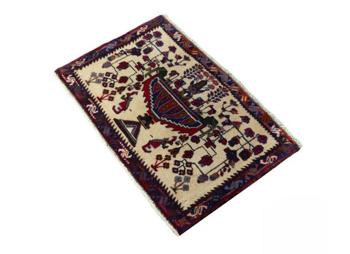 Corner detail of 2000s Shiraz rug showing border pattern and Wool pile