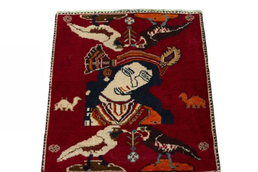 Surface texture of 2000s Shiraz rug with natural Wool and intricate pattern