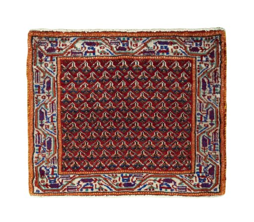 Full view of 2000s Shiraz rug from Iran / Persia, 57 × 68 cm in Red tones