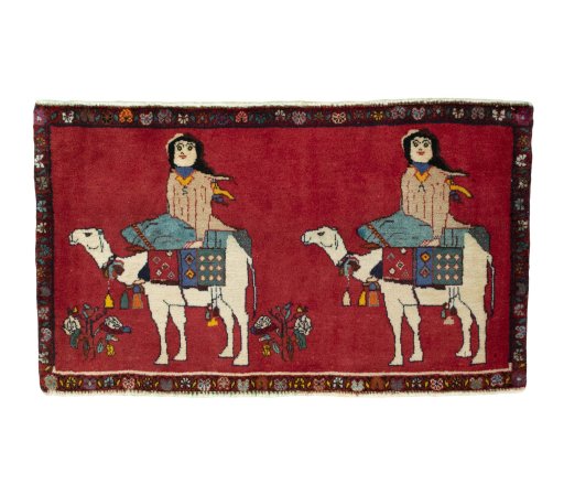 Full view of 2000s Shiraz rug from Iran / Persia, 56 × 96 cm in Multi Color tones