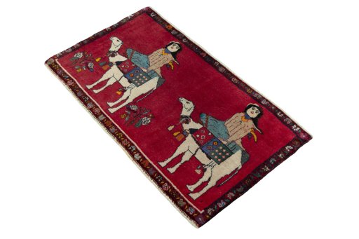 Corner detail of 2000s Shiraz rug showing border pattern and Wool pile