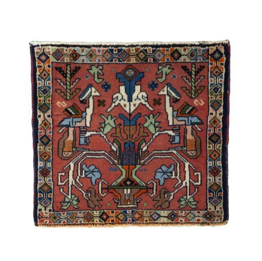 Full view of 2000s Shiraz rug from Iran / Persia, 57 × 62 cm in Red tones