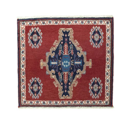 Full view of 2000s Shiraz rug from Iran / Persia, 60 × 65 cm in Red tones