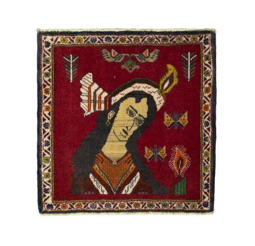 Full view of 2000s Shiraz rug from Iran / Persia, 62 × 60 cm in Red tones