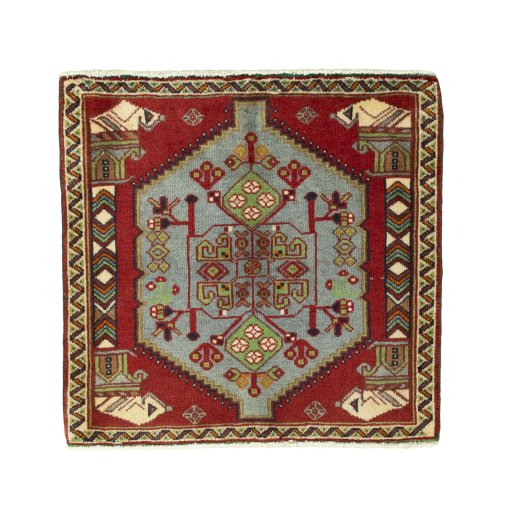 Full view of 2000s Shiraz rug from Iran / Persia, 62 × 64 cm in Red tones