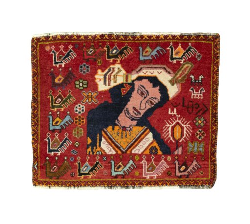 Full view of 2000s Shiraz rug from Iran / Persia, 50 × 60 cm in Red tones
