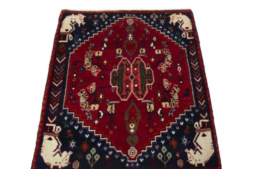 Surface texture of 2000s Shiraz rug with natural Wool and intricate pattern