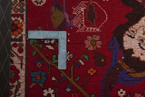 Backside of handmade 2000s Shiraz rug showing knot structure and weave density