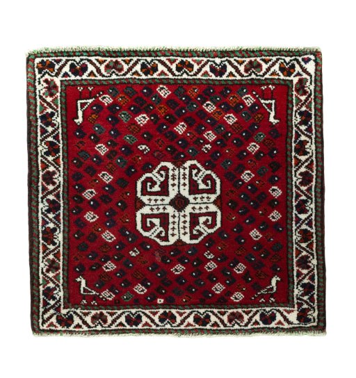 Full view of 2000s Shiraz rug from Iran / Persia, 70 × 72 cm in Red tones
