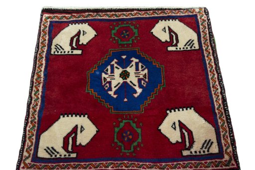 Surface texture of 2000s Shiraz rug with natural Wool and intricate pattern
