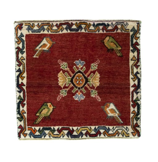 Full view of 2000s Shiraz rug from Iran / Persia, 58 × 61 cm in Red tones