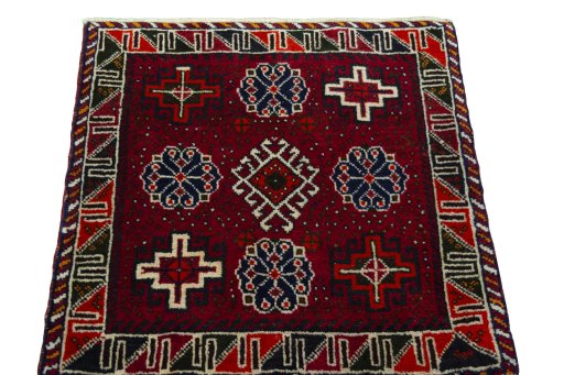 Surface texture of 2000s Shiraz rug with natural Wool and intricate pattern